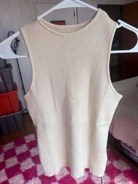 Commense Cream Ribbed Sleeveless Tank Top